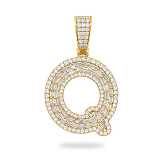 Letter Q Initial Pendant with CZ, 14kt Gold Over 925 Sterling Silver