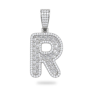 Letter R Initial Pendant with CZ, 925 Sterling Silver