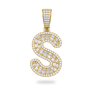 Letter S Initial Pendant with CZ, 14kt Gold Over 925 Sterling Silver