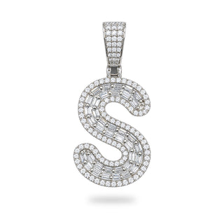 Superior Silver letter S pendant in 925 sterling silver featuring pave-set cubic zirconia stones.