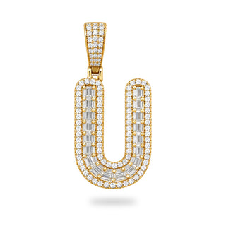 Letter U Initial Pendant with CZ, 14kt Gold Over 925 Sterling Silver