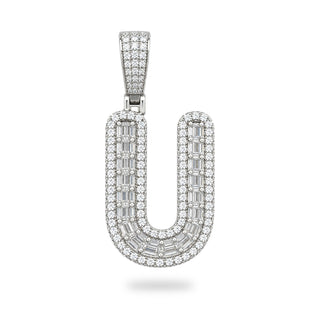 Superior Silver letter U block pendant in 925 sterling silver with pave-set cubic zirconia stones
