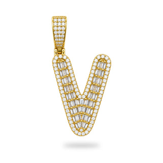 Superior Silver letter V pendant in 14kt gold over sterling silver with pave-set cubic zirconia stones