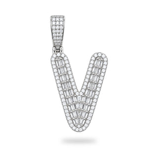 Letter V Initial Pendant with CZ, 925 Sterling Silver