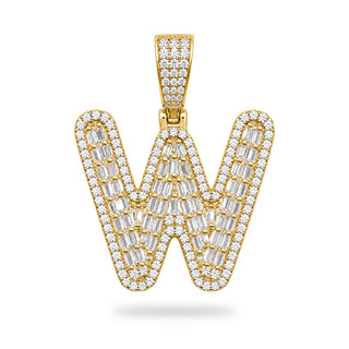 Letter W Initial Pendant with CZ, 14kt Gold Over 925 Sterling Silver