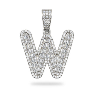 Superior Silver letter W pendant in sterling silver featuring pave-set cubic zirconia stones in a block design
