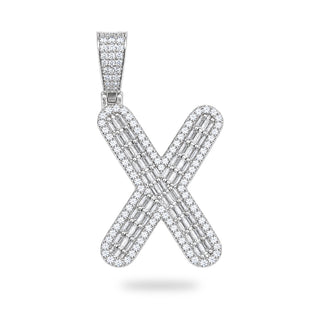 Letter X Initial Pendant with CZ, 925 Sterling Silver
