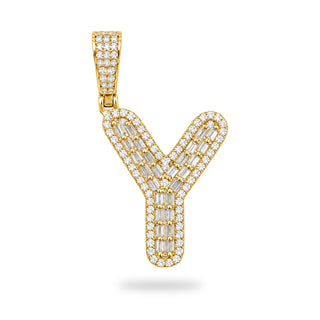 Letter Y Initial Pendant with CZ, 14kt Gold Over 925 Sterling Silver