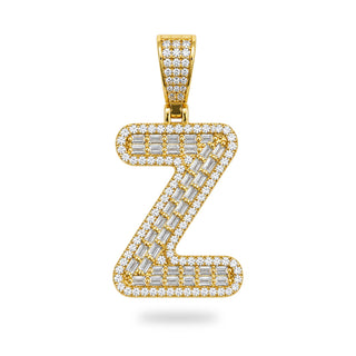 Superior Silver gold initial Z pendant featuring pave-set cubic zirconia stones in a block letter design