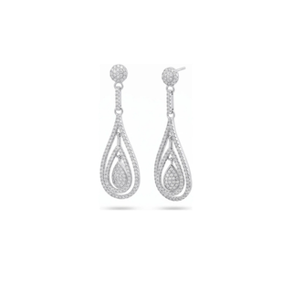 Long open teardrop moissanite earrings in sterling silver