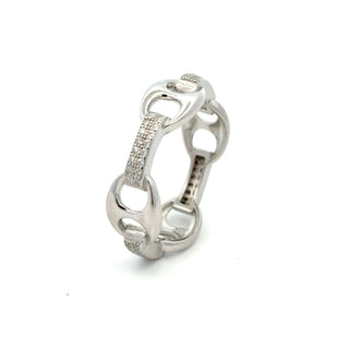 Mariner link band with alternating pavé moissanite ring in sterling silver