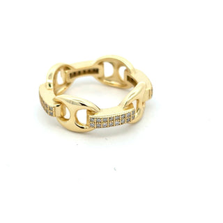 Mariner link band with alternating pavé moissanite ring in yellow gold vermeil over sterling silver