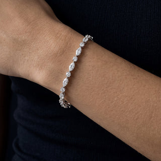 Marquise and Round Station Moissanite Tennis Bracelet in Sterling Silver worn on the wrist