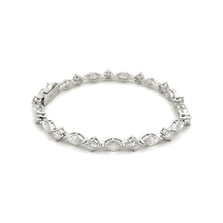 Marquise and round station moissanite tennis bracelet in sterling silver