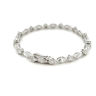 Marquise and round station moissanite tennis bracelet in sterling silver, view 2