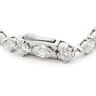 Marquise and round station moissanite tennis bracelet in sterling silver, box clasp