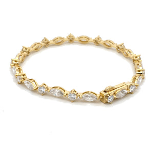 Marquise and round station moissanite tennis bracelet in yellow gold vermeil over sterling silver, view 2