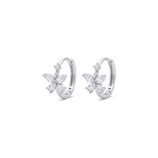 Marquise flower cluster moissanite huggie hoop earrings in sterling silver