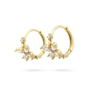 Marquise flower cluster moissanite huggie hoop earrings in yellow gold vermeil over sterling silver