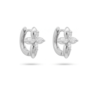 Marquise flower moissanite huggie earrings in sterling silver