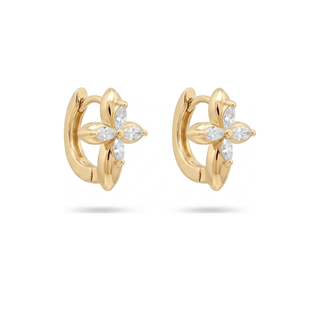 Marquise flower moissanite huggie earrings in yellow gold vermeil