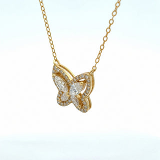Marquise pavé butterfly moissanite necklace in yellow gold vermeil over sterling silver