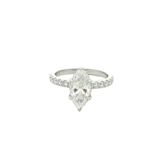 Marquise solitaire on pavé band moissanite ring in sterling silver