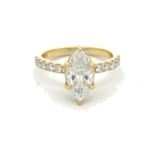 Marquise solitaire on pavé band moissanite ring in yellow gold vermeil over sterling silver