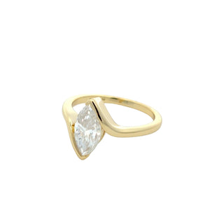 Marquise solitaire on twisted bypass band moissanite ring in yellow gold vermeil over sterling silver