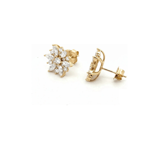 Marquise starburst moissanite stud earrings in yellow gold vermeil