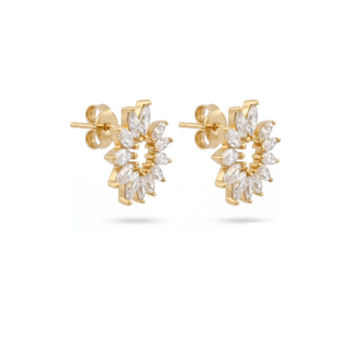 Marquise Swirl Moissanite Stud Earrings in yellow gold vermeil