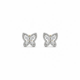 Marquise wing butterfly moissanite stud earrings in yellow gold vermeil over sterling silver
