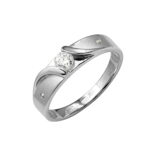 Matte Wave Band with Round Center Stone Moissanite Ring in sterling silver