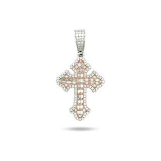 Medium Gothic Budded Cross with Baguette Center Moissanite Pendant