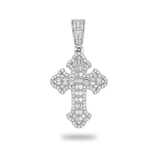 Medium Gothic Budded Cross with Baguette Center Moissanite Pendant view 4