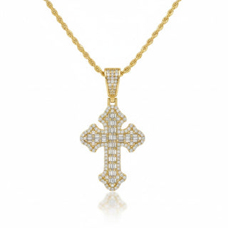 Medium Gothic Budded Cross with Baguette Center Moissanite Pendant view 2