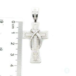 Micro-Pavé Cross with Crossover Band Moissanite Pendant in Sterling Silver, size comparison with a ruler (cm)