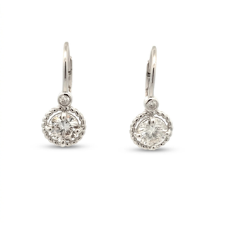 Milgrain bezel round leverback drop moissanite earrings in sterling silver