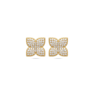 Milgrain pavé petal flower moissanite stud earrings in sterling silver