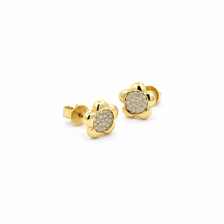 Mini pavé flower moissanite stud earrings in sterling silver