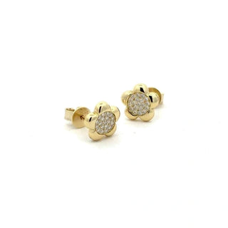Mini pavé flower moissanite stud earrings in yellow gold vermeil over sterling silver
