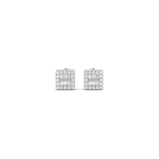 Mini square baguette halo moissanite stud earrings in sterling silver