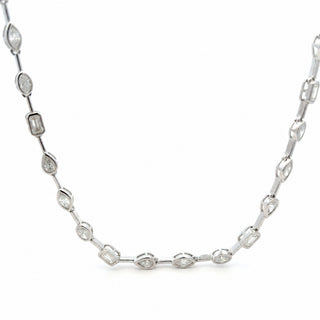 Mixed-cut bezel line moissanite necklace in sterling silver, view 2