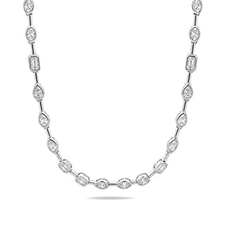 Mixed-Cut Bezel Line Moissanite Necklace in Sterling Silver, hanging