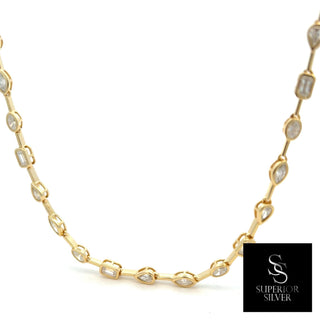 Mixed-cut bezel line moissanite necklace in yellow gold vermeil over sterling silver