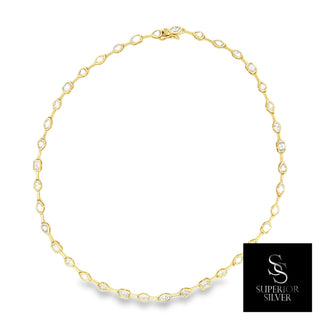 Mixed-cut bezel line moissanite necklace in yellow gold vermeil over sterling silver, view 2