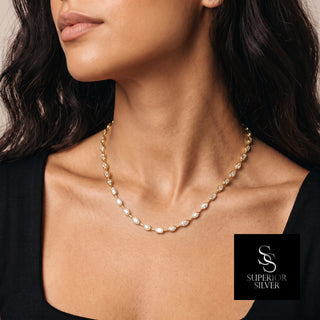 Mixed-Cut Bezel Line Moissanite Necklace in yellow gold vermeil over sterling silver, worn on model