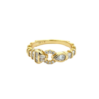 Mixed-Cut chain link band moissanite ring in yellow gold vermeil over sterling silver
