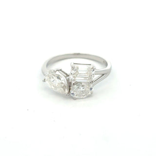 Mixed-Cut toi et Moi cluster moissanite ring in sterling silver