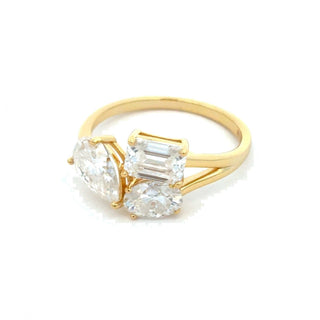 Mixed-Cut toi et Moi cluster moissanite ring in yellow gold vermeil over sterling silver